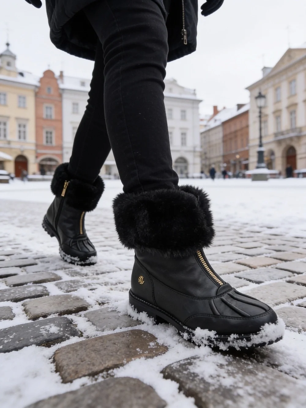 Lauren Ralph Lauren Black Faux-Fur Cuff Zip Winter Ankle Boots